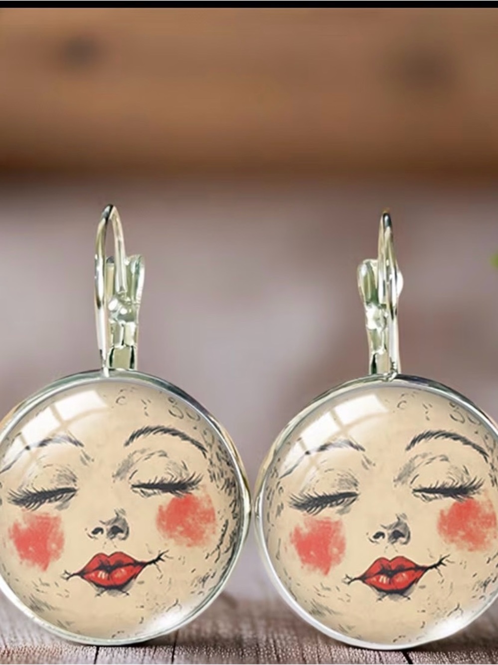 Vintage Moon Face Red Cheek and Lip Drop Earrings - Women Jewelry